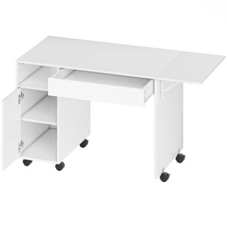 Computertisch klappbar mit Schrank Schublade und Rollen weiss