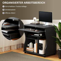 Computertisch mit Rollen und Stauraum für kleines Büro schwarz