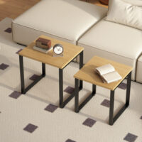 Couchtisch 2er Set mit Metallrahmen Holzoptik für Wohnzimmer