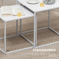 Couchtisch 2er-Set modern Design Stahlgestell Weiss – Produktfoto zeigt modernes Design, hochwertige Materialien und funktionale Eigenschaften ideal für Wohn- oder Arbeitsbereiche. Perfekt als Einrichtungsinspiration oder zur Produktpräsentation in einem Onlineshop.