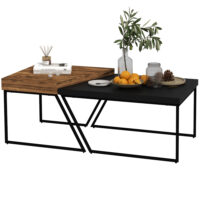 Couchtisch 2er-Set Stahlrahmen Industriedesign Schwarz-Braun