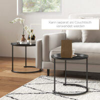 Couchtisch 2er-Set stapelbar Ø43/35cm für Wohnzimmer Schwarz – Produktfoto zeigt modernes Design, hochwertige Materialien und funktionale Eigenschaften ideal für Wohn- oder Arbeitsbereiche. Perfekt als Einrichtungsinspiration oder zur Produktpräsentation in einem Onlineshop.