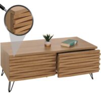 Couchtisch Wohnzimmertisch 3D-Design 2 Schubladen MDF Metall 46x110x55cm natur