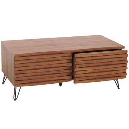 Couchtisch Wohnzimmertisch 3D-Design 2 Schubladen MDF Metall 46x110x55cm Walnuss-Optik