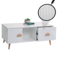 Couchtisch Beistelltisch Sofatisch Schubladen Türen 3D-Design 43x100x60cm weiss