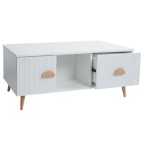 Couchtisch Beistelltisch Sofatisch Schubladen Türen 3D-Design 43x100x60cm weiss