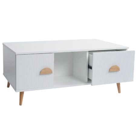 Couchtisch Beistelltisch Sofatisch Schubladen Türen 3D-Design 43x100x60cm weiss
