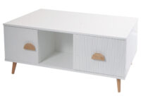 Couchtisch Beistelltisch Sofatisch Schubladen Türen 3D-Design 43x100x60cm weiss