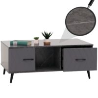 Couchtisch Sofatisch Schubladen Türen Fischgrätenmuster 42x103x60cm Marmor-Optik grau