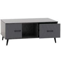 Couchtisch Sofatisch Schubladen Türen Fischgrätenmuster 42x103x60cm Marmor-Optik grau