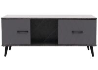 Couchtisch Sofatisch Schubladen Türen Fischgrätenmuster 42x103x60cm Marmor-Optik grau