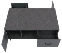 Couchtisch Sofatisch Schubladen Türen Fischgrätenmuster 42x103x60cm Marmor-Optik grau