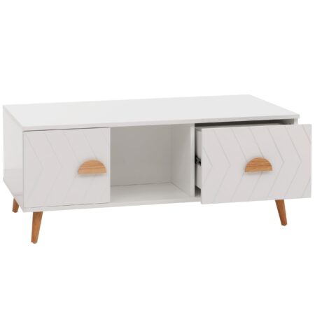 Couchtisch Beistelltisch Sofatisch Fischgrätenmuster 42x103x60cm weiss