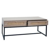 Couchtisch Wohnzimmertisch Beistelltisch Schublade Kubu Rattan Eiche-Optik