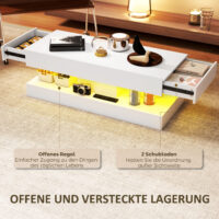 Couchtisch modern mit LED und Schublade für Wohnzimmer weiss
