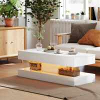 Couchtisch modern mit LED und Schublade für Wohnzimmer weiss