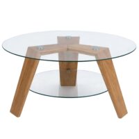 Couchtisch Beistelltisch Kaffeetisch Massivholz Glas rund Ø75cm Eiche
