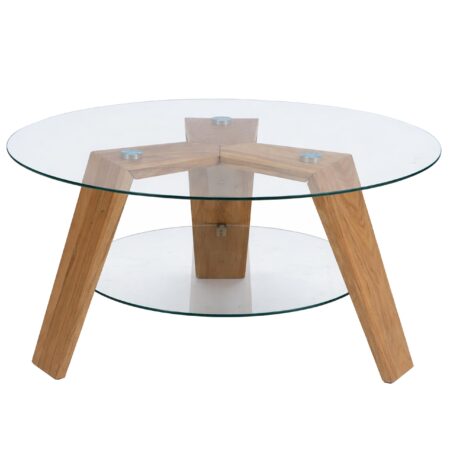 Couchtisch Beistelltisch Kaffeetisch Massivholz Glas rund Ø75cm Eiche