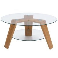 Couchtisch Beistelltisch Kaffeetisch Massivholz Glas rund Ø75cm Eiche