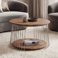 Couchtisch Beistelltisch Kaffeetisch Loungetisch Metall MDF rund Ø70cm braun