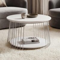 Couchtisch Beistelltisch Kaffeetisch Loungetisch Metall MDF rund Ø70cm weiss