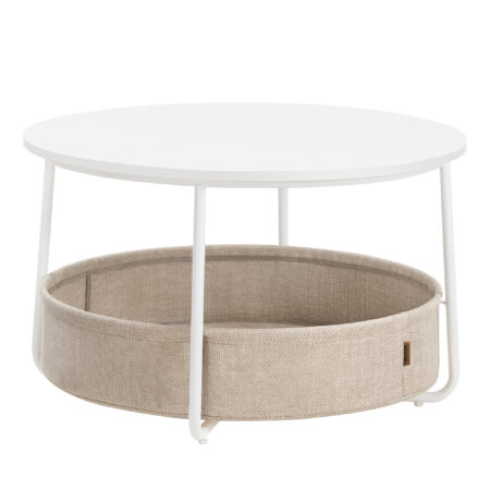 Runder Couchtisch mit Korb in 75 cm Grau, modern und praktisch.
