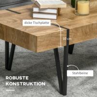 Couchtisch mit verstellbaren Fussstützen Industriedesign Schwarz-Braun