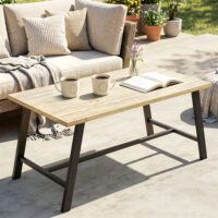 Couchtisch Outdoor rechteckig für Garten Metall Holzoptik braun