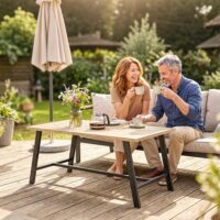 Couchtisch Outdoor rechteckig für Garten Metall Holzoptik braun