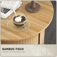 Couchtisch rund aus Bambus mit verstecktem Stauraum Ø60x45cm Natur – Produktfoto zeigt modernes Design, hochwertige Materialien und funktionale Eigenschaften ideal für Wohn- oder Arbeitsbereiche. Perfekt als Einrichtungsinspiration oder zur Produktpräsentation in einem Onlineshop.