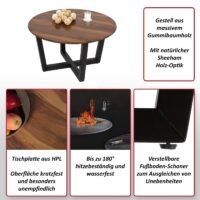 Couchtisch Beistelltisch Sofatisch HPL Laminat Ø80cm Sheesham-Optik dunkles Gestell