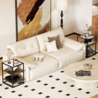 Couchtisch Rustikales 2er-Set 3 Ebenen mit Glasplatte 37x40x55,5cm Braun – Produktfoto zeigt modernes Design, hochwertige Materialien und funktionale Eigenschaften ideal für Wohn- oder Arbeitsbereiche. Perfekt als Einrichtungsinspiration oder zur Produktpräsentation in einem Onlineshop.