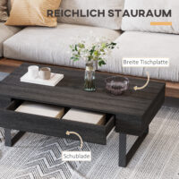 Couchtisch modern mit Schublade und Metallrahmen dunkelgrau