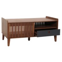 Couchtisch Wohnzimmertisch Sofatisch 52x114x59cm Walnuss-Optik Schublade dunkelgrau