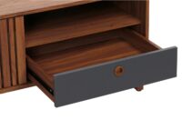 Couchtisch Wohnzimmertisch Sofatisch 52x114x59cm Walnuss-Optik Schublade dunkelgrau