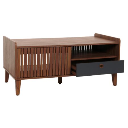 Couchtisch Wohnzimmertisch Sofatisch 52x114x59cm Walnuss-Optik Schublade dunkelgrau