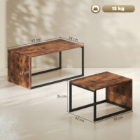 Couchtisch Set Beistelltisch 2-teilig modern Metall Holzoptik schwarz braun