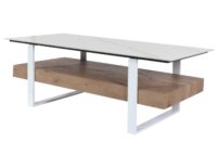 Couchtisch Wohnzimmertisch Eisen Sinterstein Marmor-Optik 43x120x60cm weiss natur
