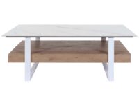 Couchtisch Wohnzimmertisch Eisen Sinterstein Marmor-Optik 43x120x60cm weiss natur