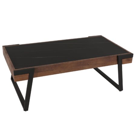 Couchtisch Sofatisch Wohnzimmertisch Eisen Sinterstein 43x120x64cm schwarz dunkelbraun