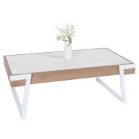 Couchtisch Sofatisch Wohnzimmertisch Eisen Sinterstein 43x120x64cm weiss natur