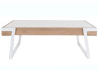 Couchtisch Sofatisch Wohnzimmertisch Eisen Sinterstein 43x120x64cm weiss natur