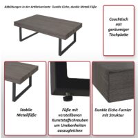 Couchtisch Wohnzimmertisch 40x110x60cm Wenge dunkle Metallfüsse