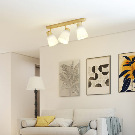 LED Deckenleuchte mit verstellbaren E27 Fassungen aus Holz