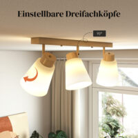 LED Deckenleuchte mit verstellbaren E27 Fassungen aus Holz