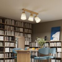 LED Deckenleuchte mit verstellbaren E27 Fassungen aus Holz
