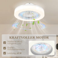 Deckenventilator mit LED-Beleuchtung und Fernbedienung 6 Stufen weiss