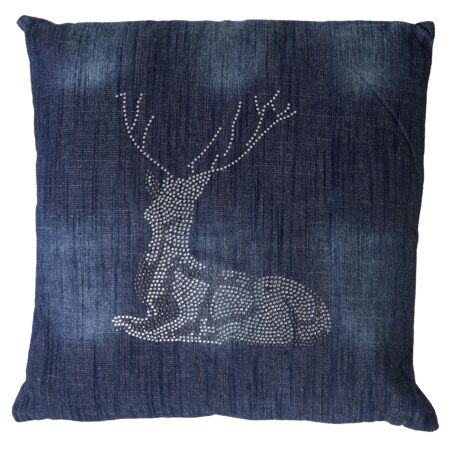 Deko-Kissen Hirsch Sofakissen Zierkissen mit Füllung Glitzersteine 45x45cm blau