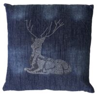 Deko-Kissen Hirsch Sofakissen Zierkissen mit Füllung Glitzersteine 45x45cm blau