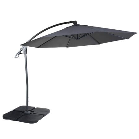 Deluxe Ampelschirm Sonnenschirm rund Ø3m Polyester Alu/Stahl 14kg mit Ständer anthrazit